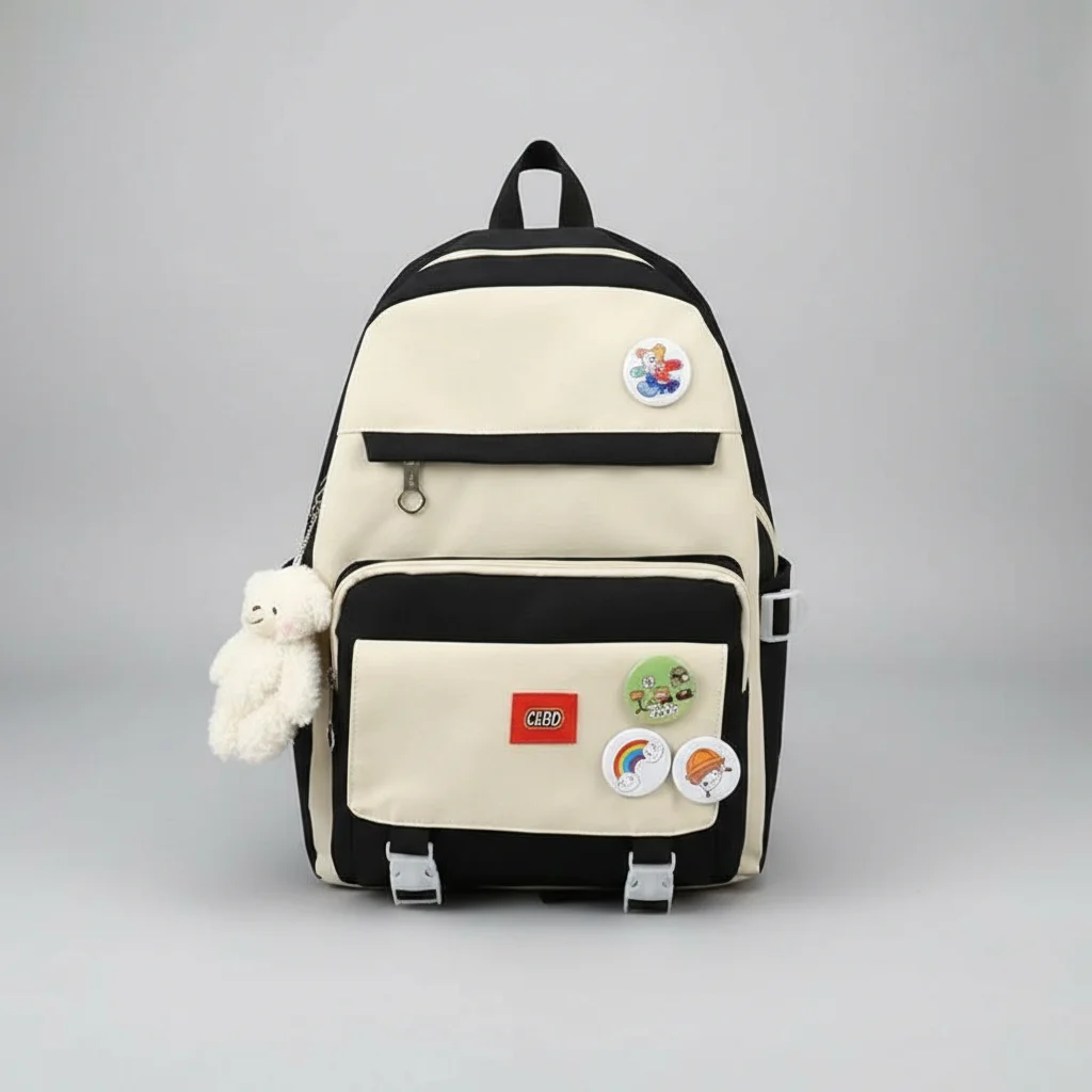 Petit sac à dos bicolore avec peluche - Vue 1 - petit sac à dos