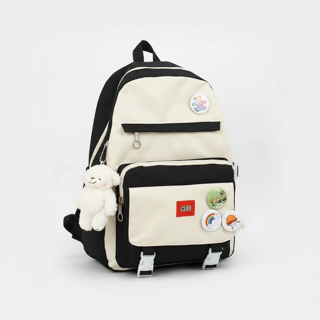 Petit sac à dos bicolore avec peluche - Vue 3 - petit sac à dos