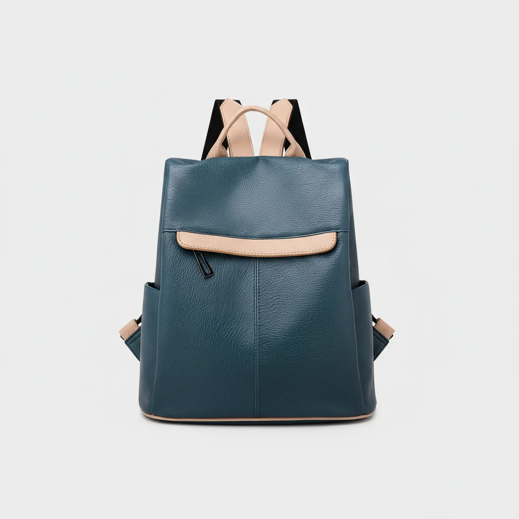 Petit sac à dos bleu cuir pu polyvalent - Vue 4 - petit sac à dos