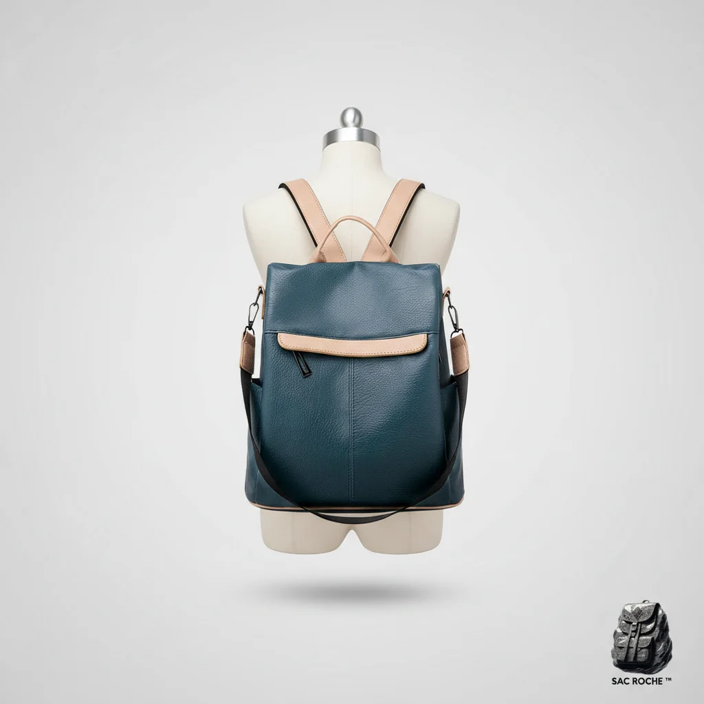 Petit sac à dos bleu cuir pu polyvalent - Vue 5 - petit sac à dos