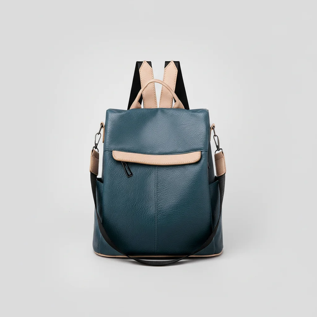 Petit sac à dos bleu cuir pu polyvalent - Vue 6 - petit sac à dos