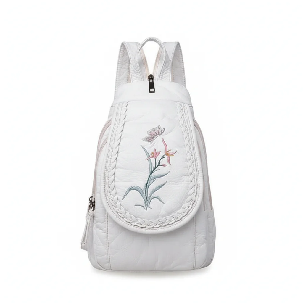 Petit sac à dos convertible blanc brodé - Vue 1 - petit sac à dos