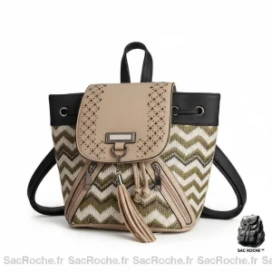 Petit sac à dos cuir et tissu bohème - Vue 1 - petit sac à dos