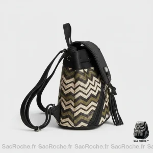 Petit sac à dos cuir et tissu bohème - Vue 2 - petit sac à dos