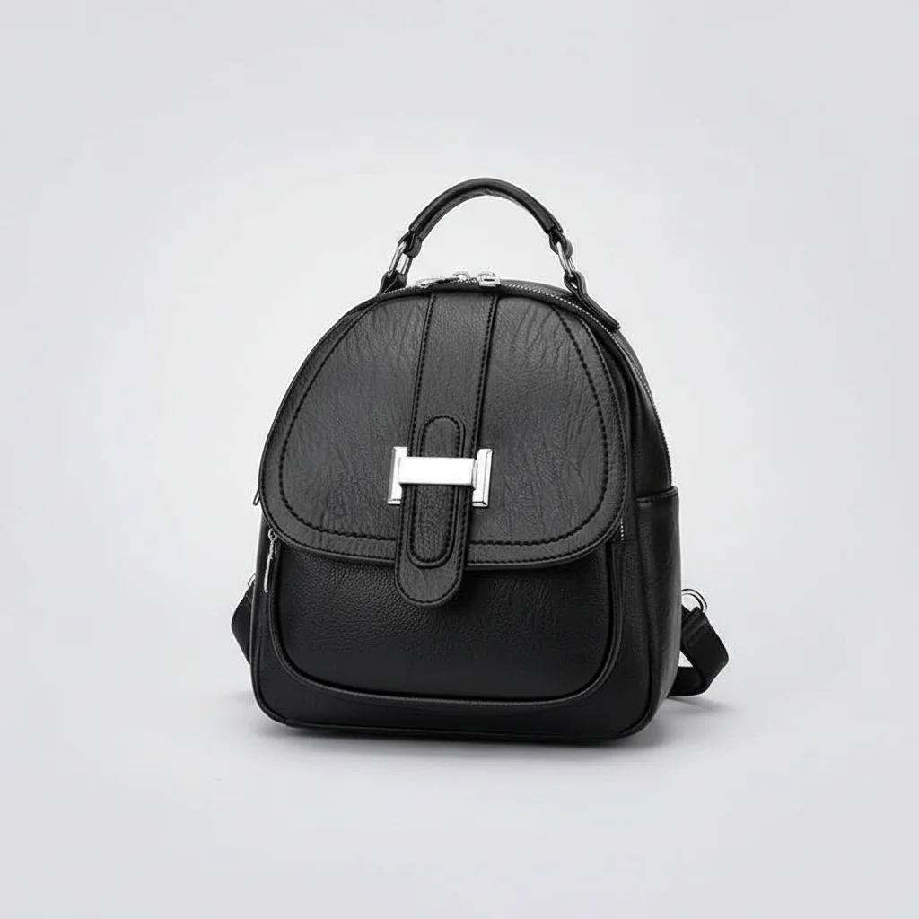 Petit sac à dos cuir femme noir multi-poches - Vue 2 - petit sac à dos