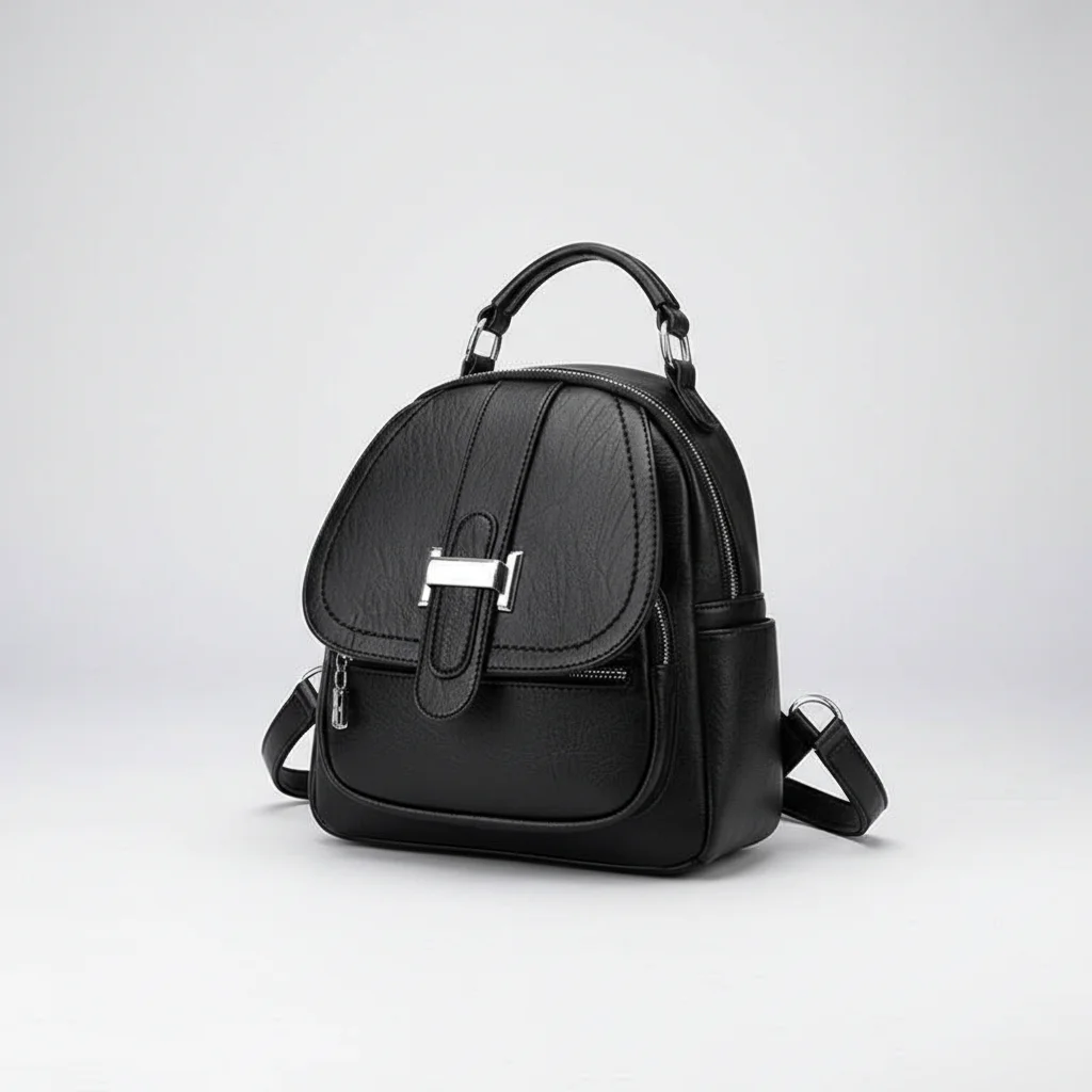 Petit sac à dos cuir femme noir multi-poches - Vue 3 - petit sac à dos