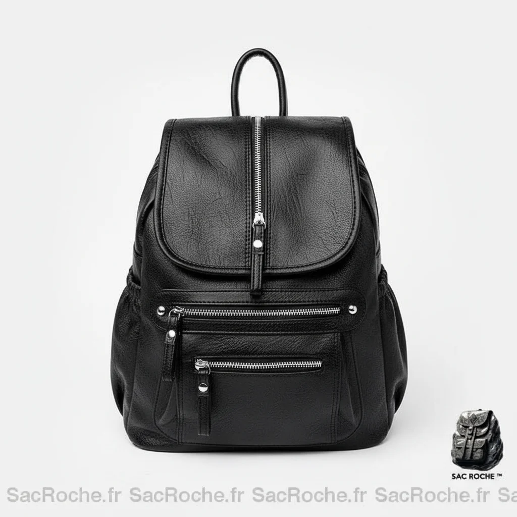 Petit sac à dos cuir femme noir zippé - Vue 3 - petit sac à dos