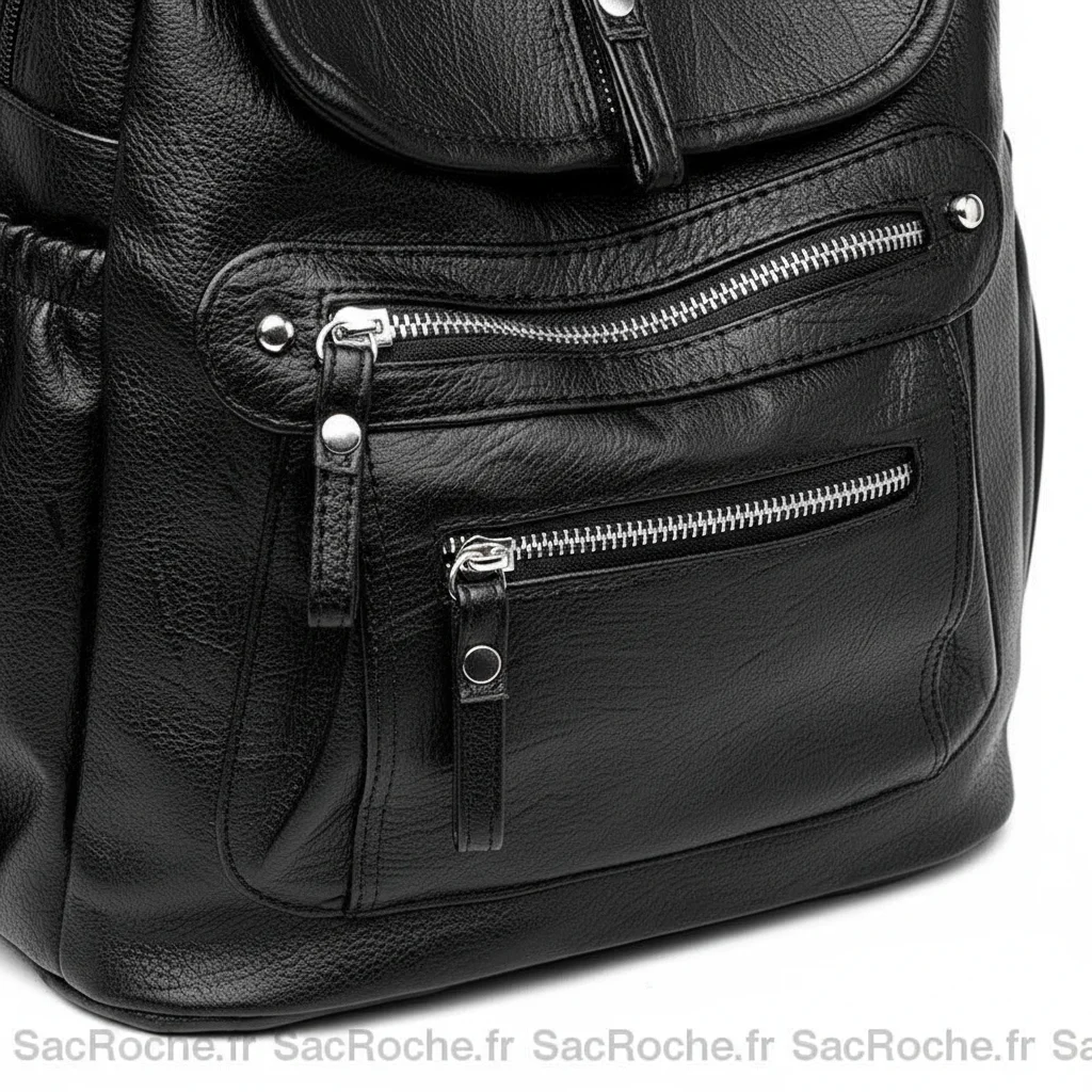 Petit sac à dos cuir femme noir zippé - Vue 4 - petit sac à dos