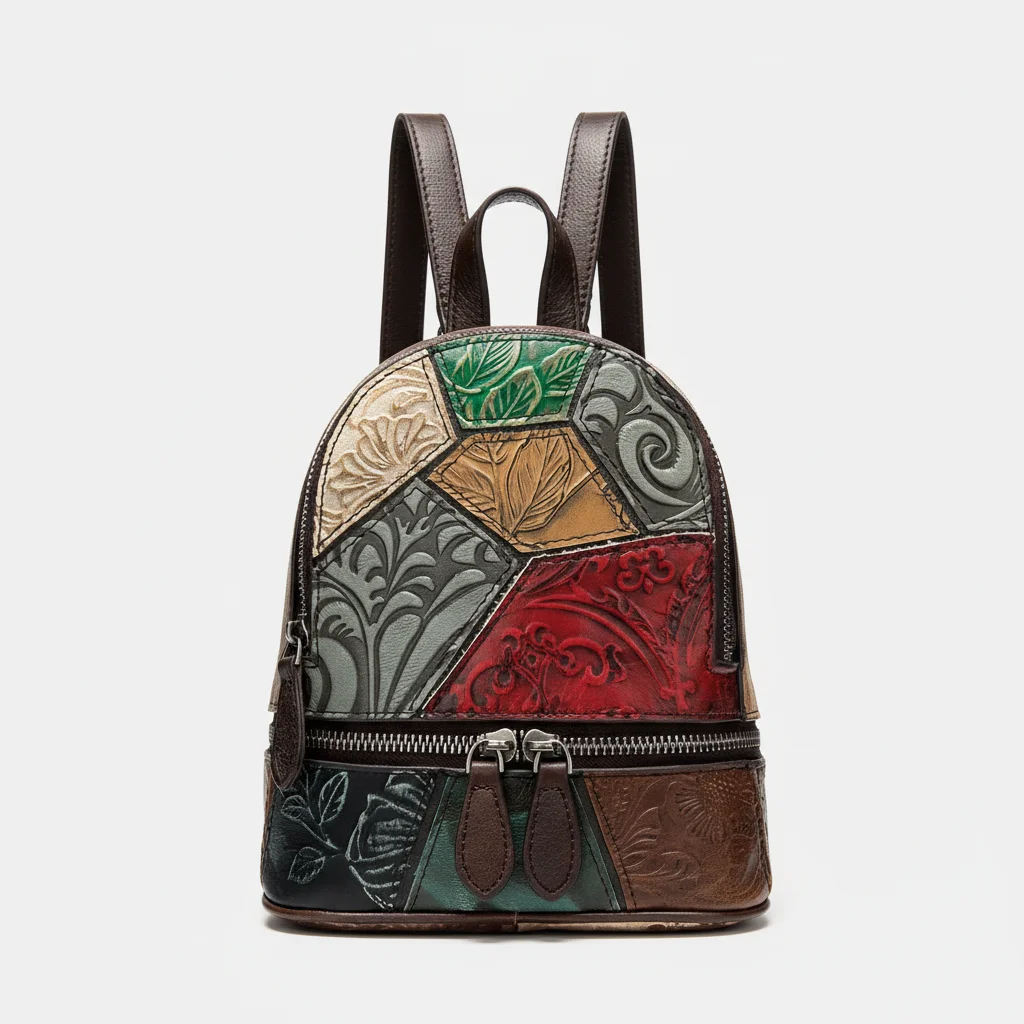 Petit sac à dos cuir patchwork multicolore - Vue 1 - petit sac à dos