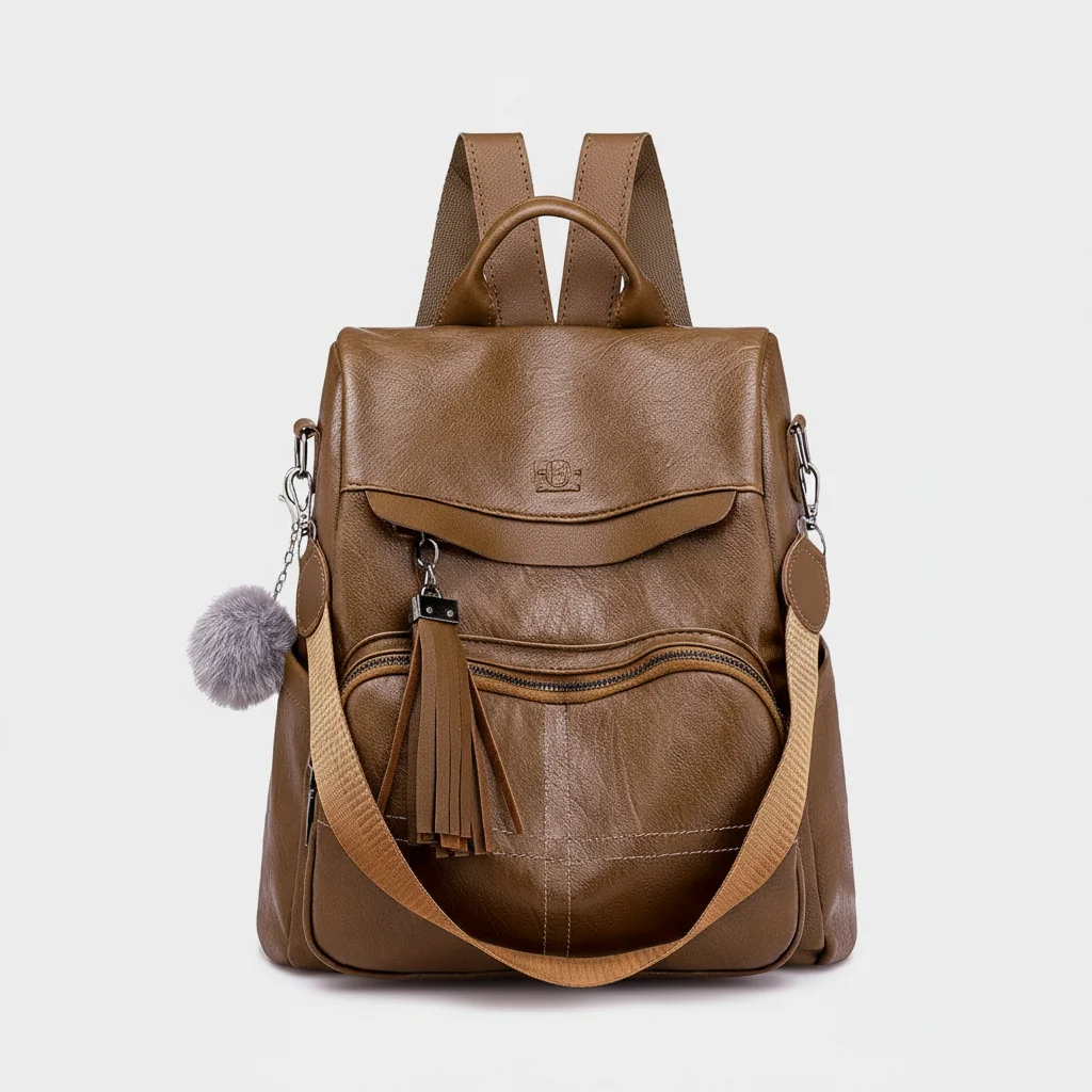 Petit sac à dos cuir recyclé marron - Vue 1 - petit sac à dos