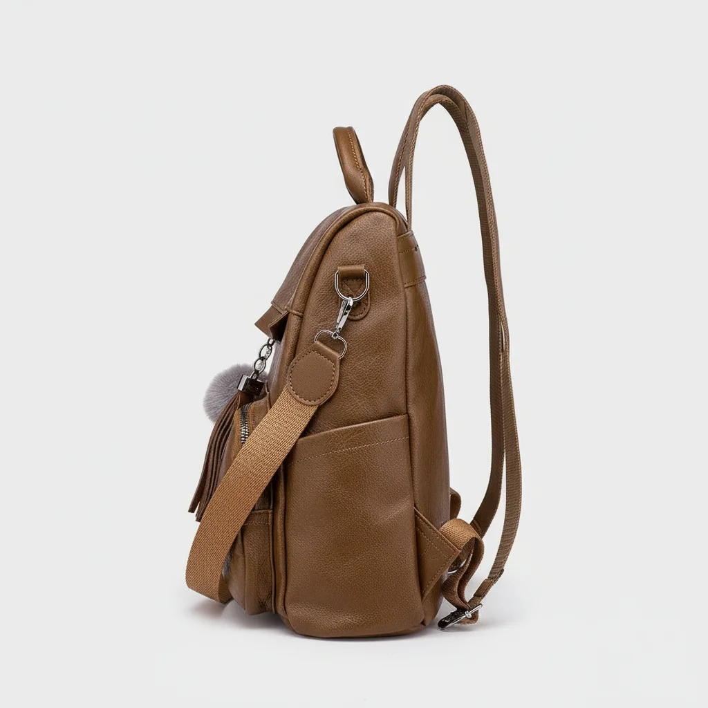 Petit sac à dos cuir recyclé marron - Vue 2 - petit sac à dos