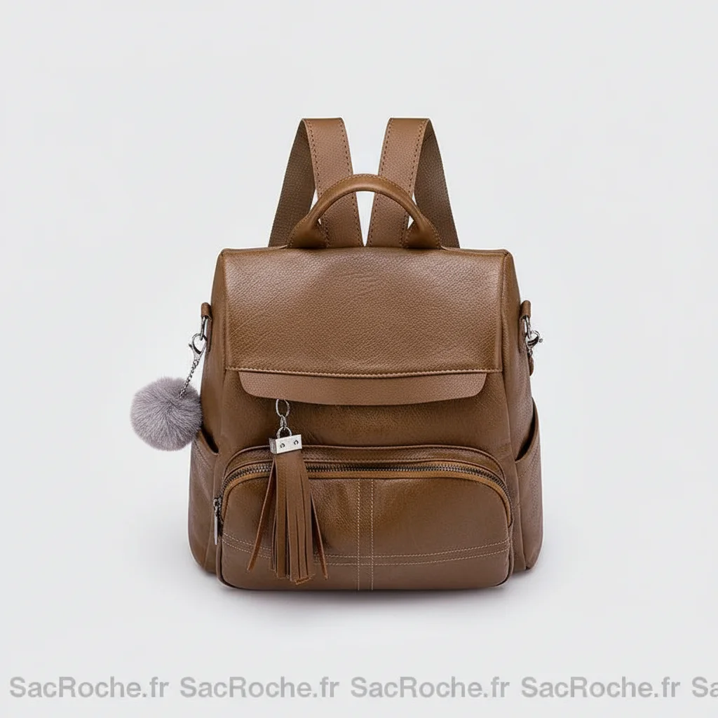 Petit sac à dos cuir recyclé marron - Vue 3 - petit sac à dos