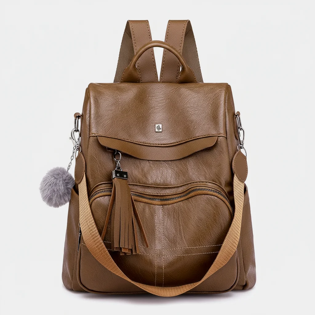 Petit sac à dos cuir recyclé marron - Vue 5 - petit sac à dos