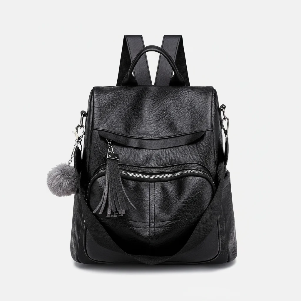 Petit sac à dos cuir recyclé marron - Vue 6 - petit sac à dos