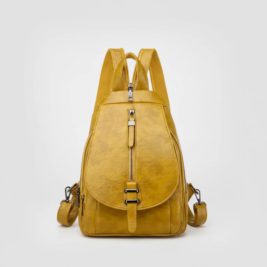 Petit sac à dos cuir synthétique jaune - Vue 3 - petit sac à dos