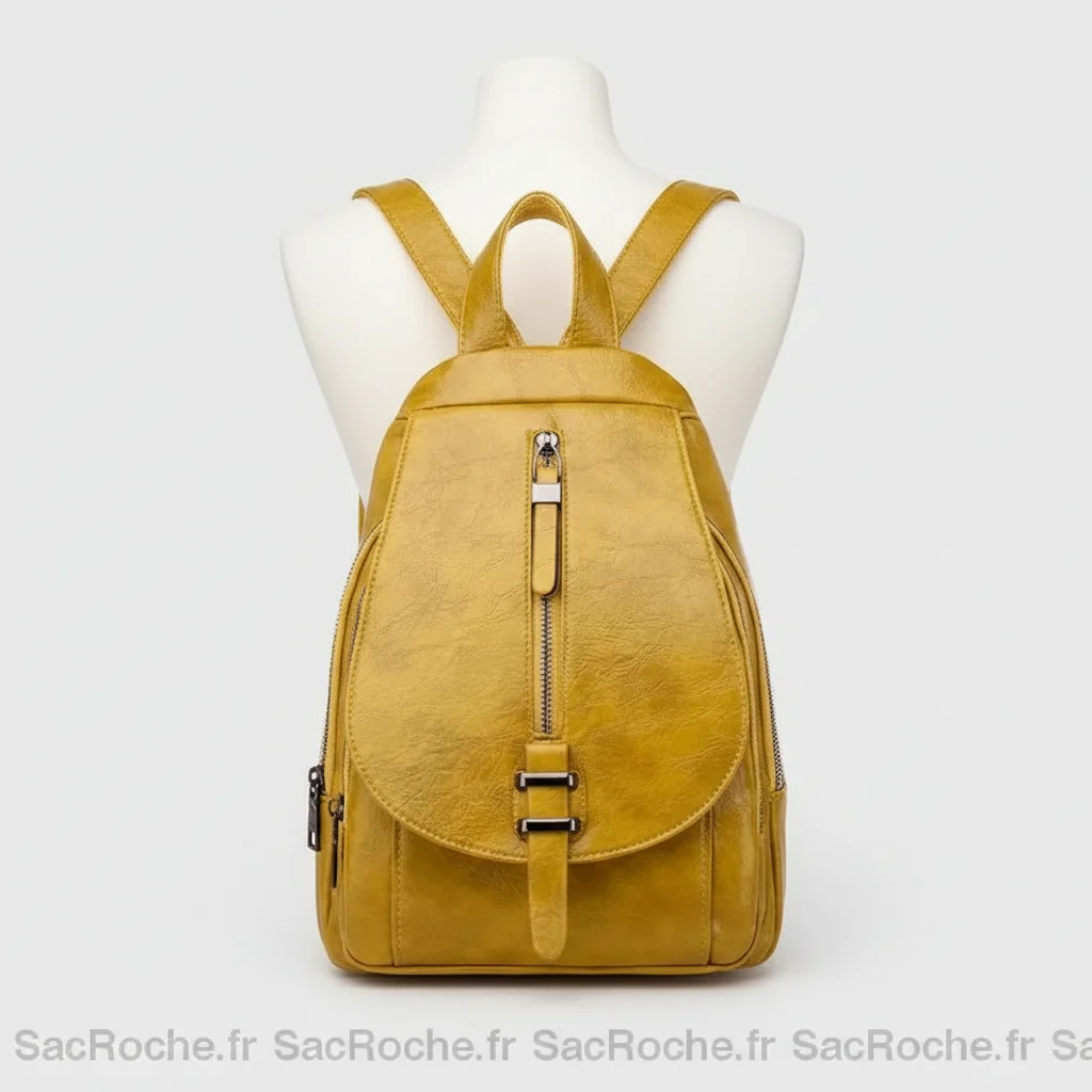 Petit sac à dos cuir synthétique jaune - Vue 5 - petit sac à dos