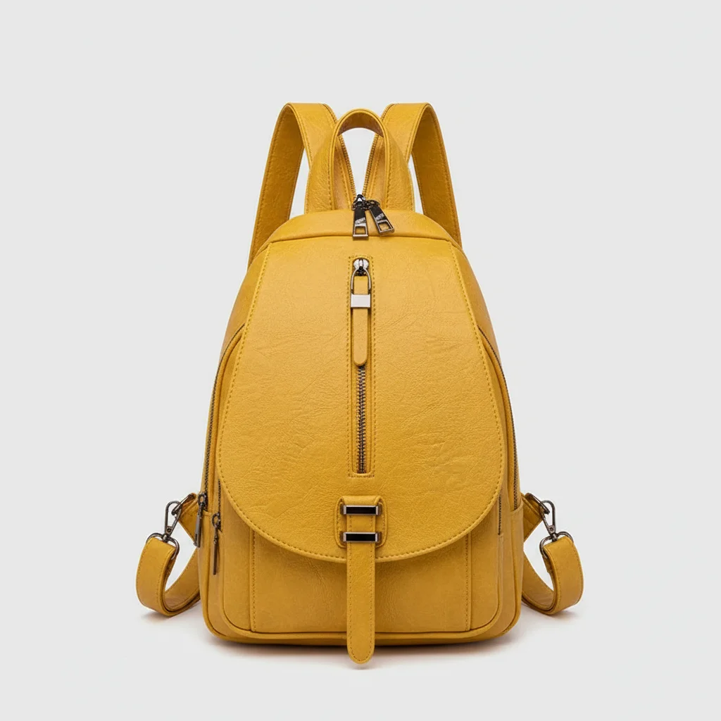 Petit sac à dos cuir synthétique jaune - Vue 7 - petit sac à dos