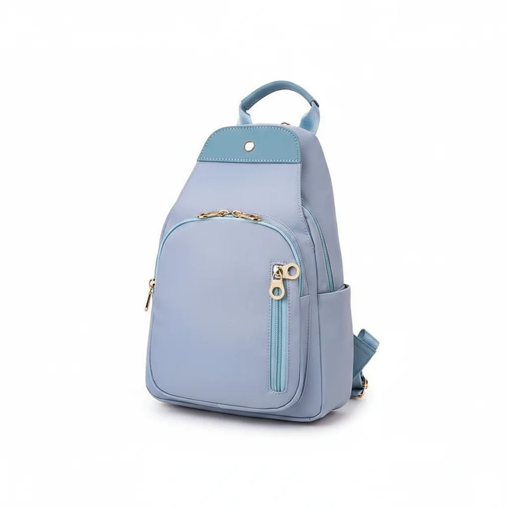 Petit sac à dos femme bleu ciel oxford - Vue 24 - petit sac à dos