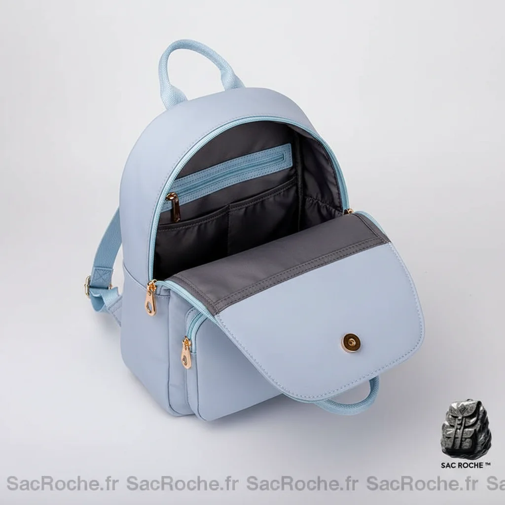 Petit sac à dos femme bleu ciel oxford - Vue 3 - petit sac à dos