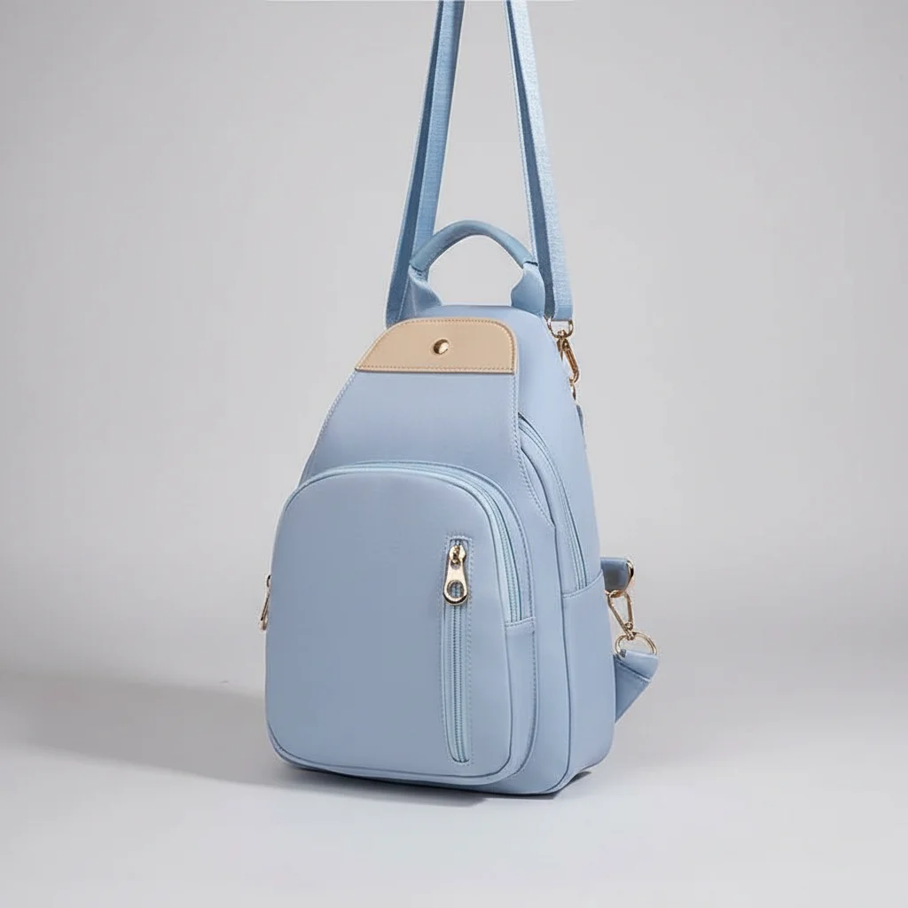 Petit sac à dos femme bleu ciel oxford - Vue 34 - petit sac à dos