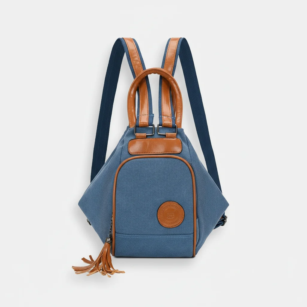 Petit sac à dos femme bleu nylon - Vue 3 - petit sac à dos