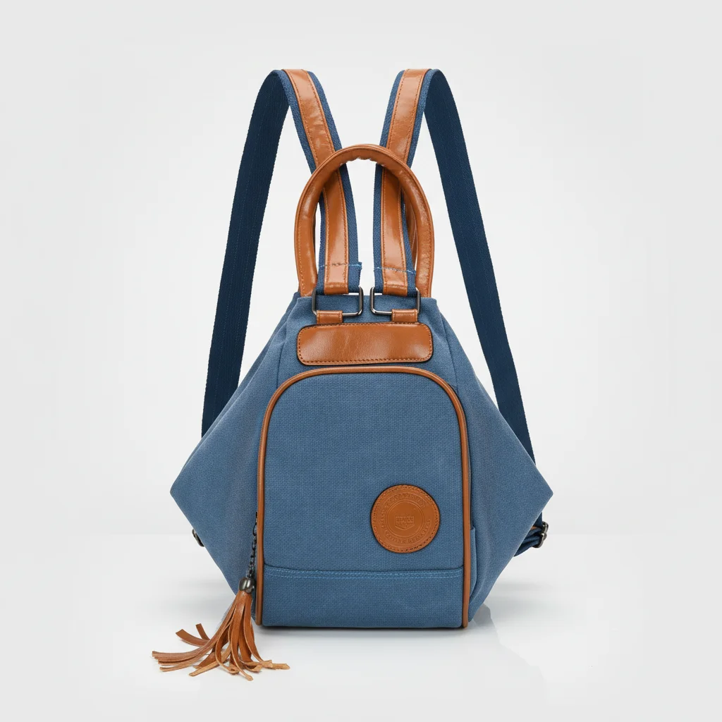 Petit sac à dos femme bleu nylon - Vue 5 - petit sac à dos