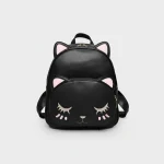 Petit sac à dos noir en cuir pu chat - Vue 1 - petit sac à dos