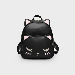 Petit sac à dos noir en cuir pu chat - Vue 1 - petit sac à dos