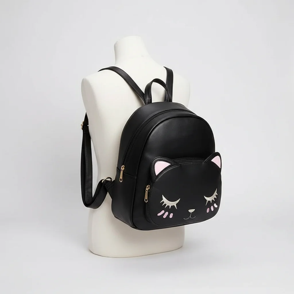Petit sac à dos noir en cuir pu chat - Vue 5 - petit sac à dos