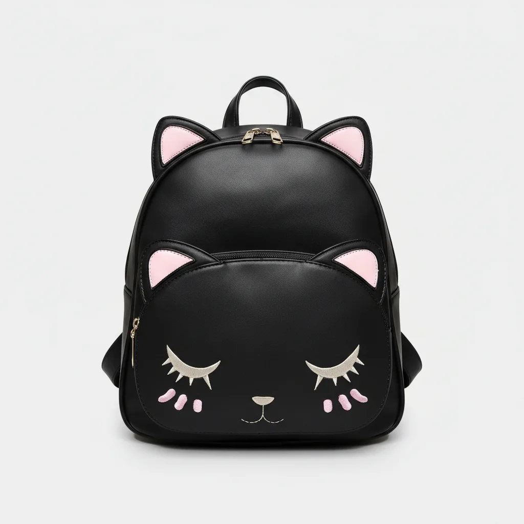 Petit sac à dos noir en cuir pu chat - Vue 6 - petit sac à dos