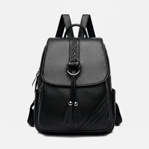 Petit sac à dos noir multi-poches simili cuir - Vue 2 - petit sac à dos