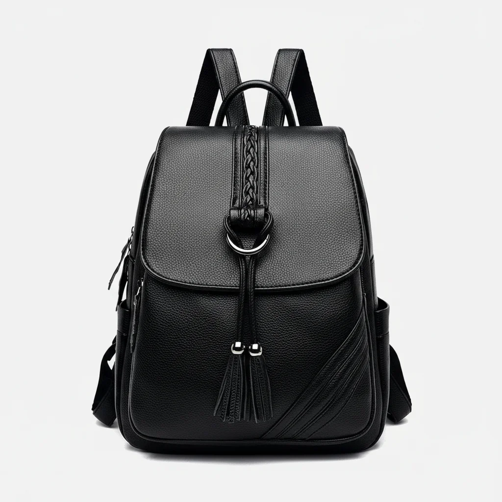 Petit sac à dos noir multi-poches simili cuir - Vue 2 - petit sac à dos