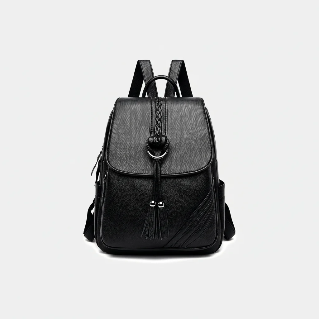 Petit sac à dos noir multi-poches simili cuir - Vue 3 - petit sac à dos