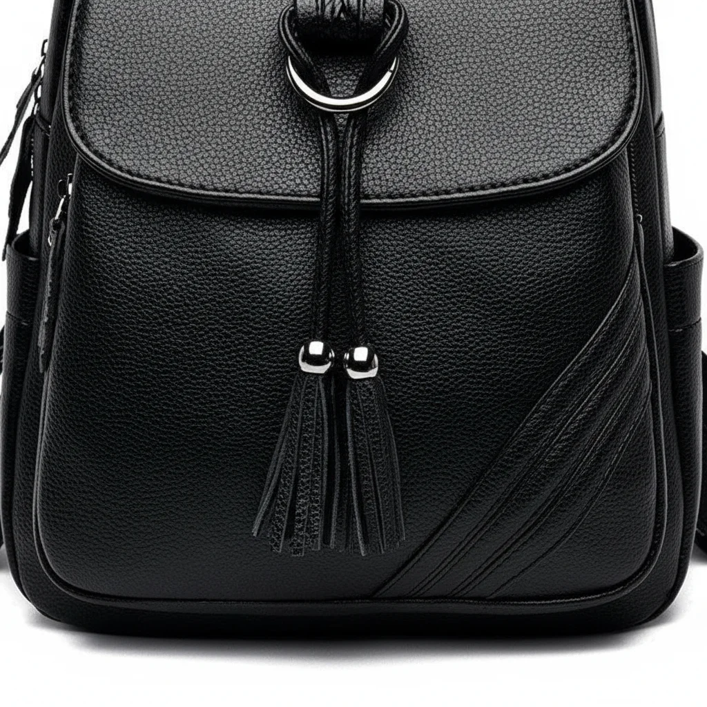 Petit sac à dos noir multi-poches simili cuir - Vue 4 - petit sac à dos