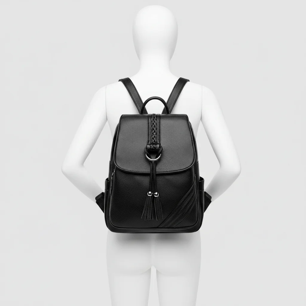Petit sac à dos noir multi-poches simili cuir - Vue 5 - petit sac à dos