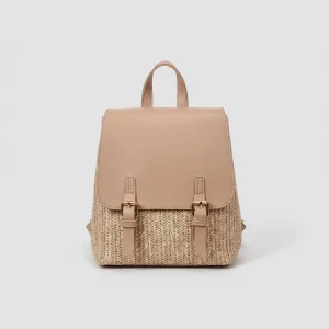 Petit sac à dos osier et cuir polyvalent - Vue 1 - petit sac à dos