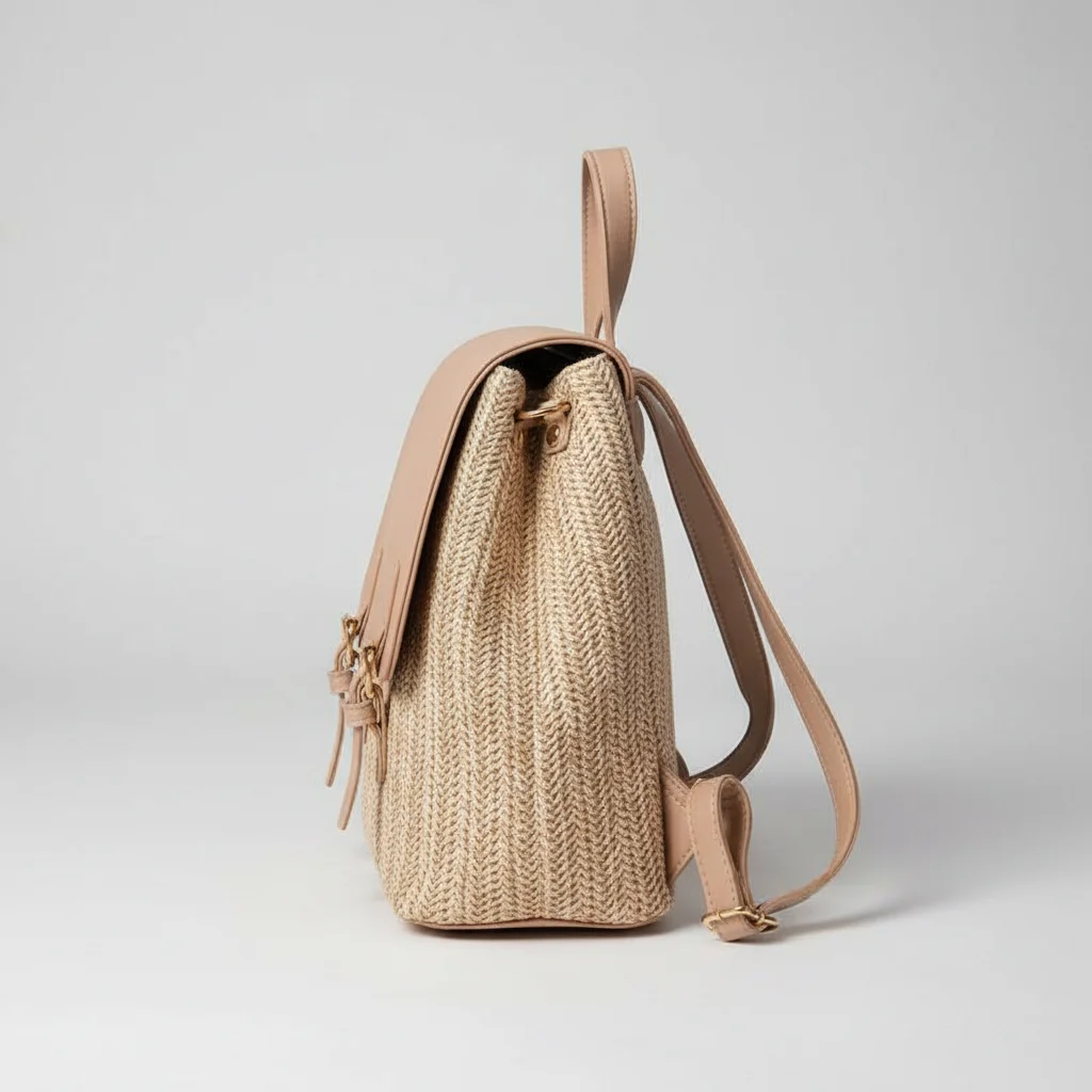 Petit sac à dos osier et cuir polyvalent - Vue 2 - petit sac à dos