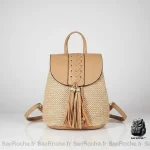 Petit sac à dos paille et cuir beige - Vue 1 - petit sac à dos