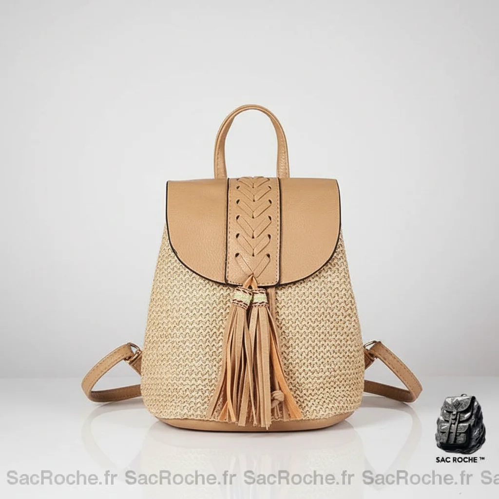Petit sac à dos paille et cuir beige - Vue 1 - petit sac à dos