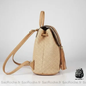 Petit sac à dos paille et cuir beige - Vue 2 - petit sac à dos