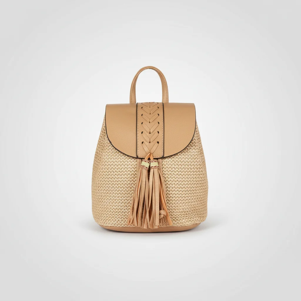 Petit sac à dos paille et cuir beige - Vue 6 - petit sac à dos