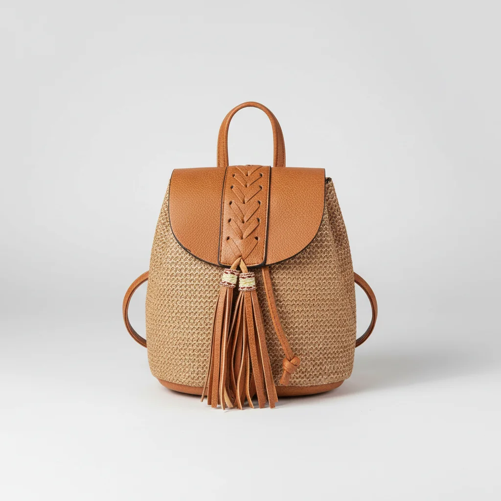 Petit sac à dos paille et cuir beige - Vue 7 - petit sac à dos
