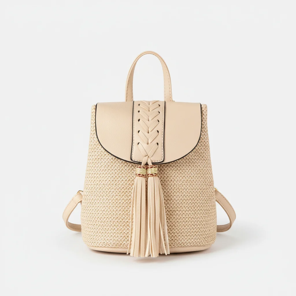 Petit sac à dos paille et cuir beige - Vue 8 - petit sac à dos