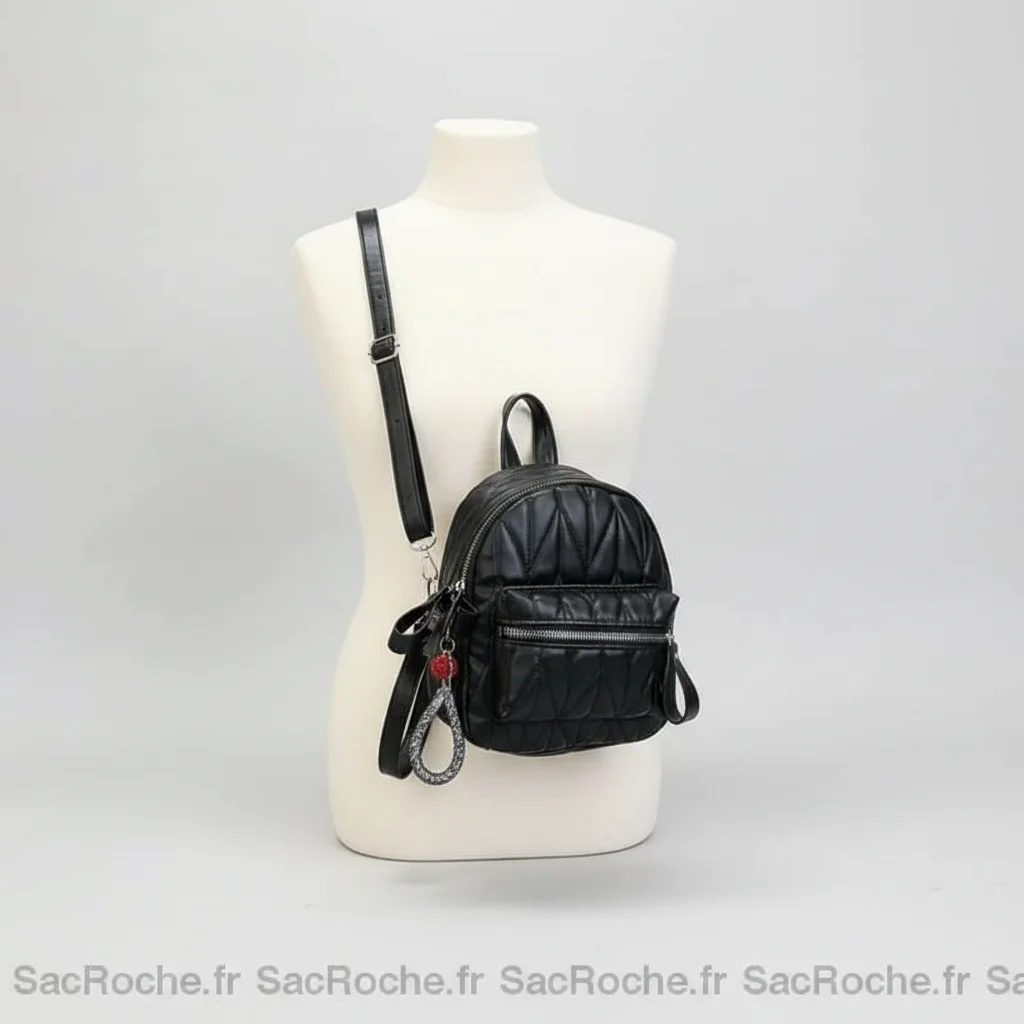 Petit sac à dos simili cuir bandoulière noir - Vue 5 - petit sac à dos
