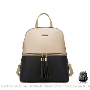 Petit sac à dos simili cuir beige et noir - Vue 1 - petit sac à dos