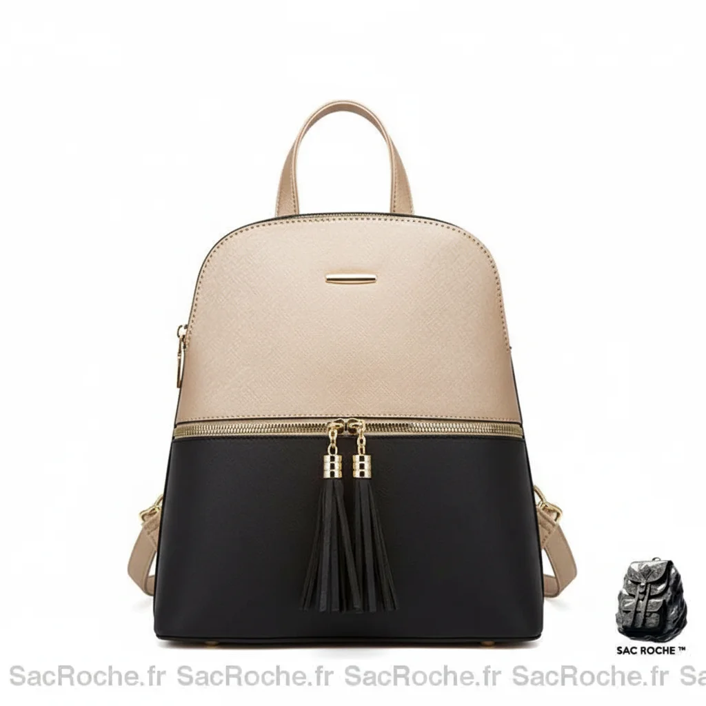 Petit sac à dos simili cuir beige et noir - Vue 1 - petit sac à dos