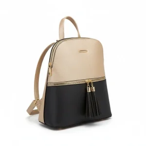 Petit sac à dos simili cuir beige et noir - Vue 2 - petit sac à dos