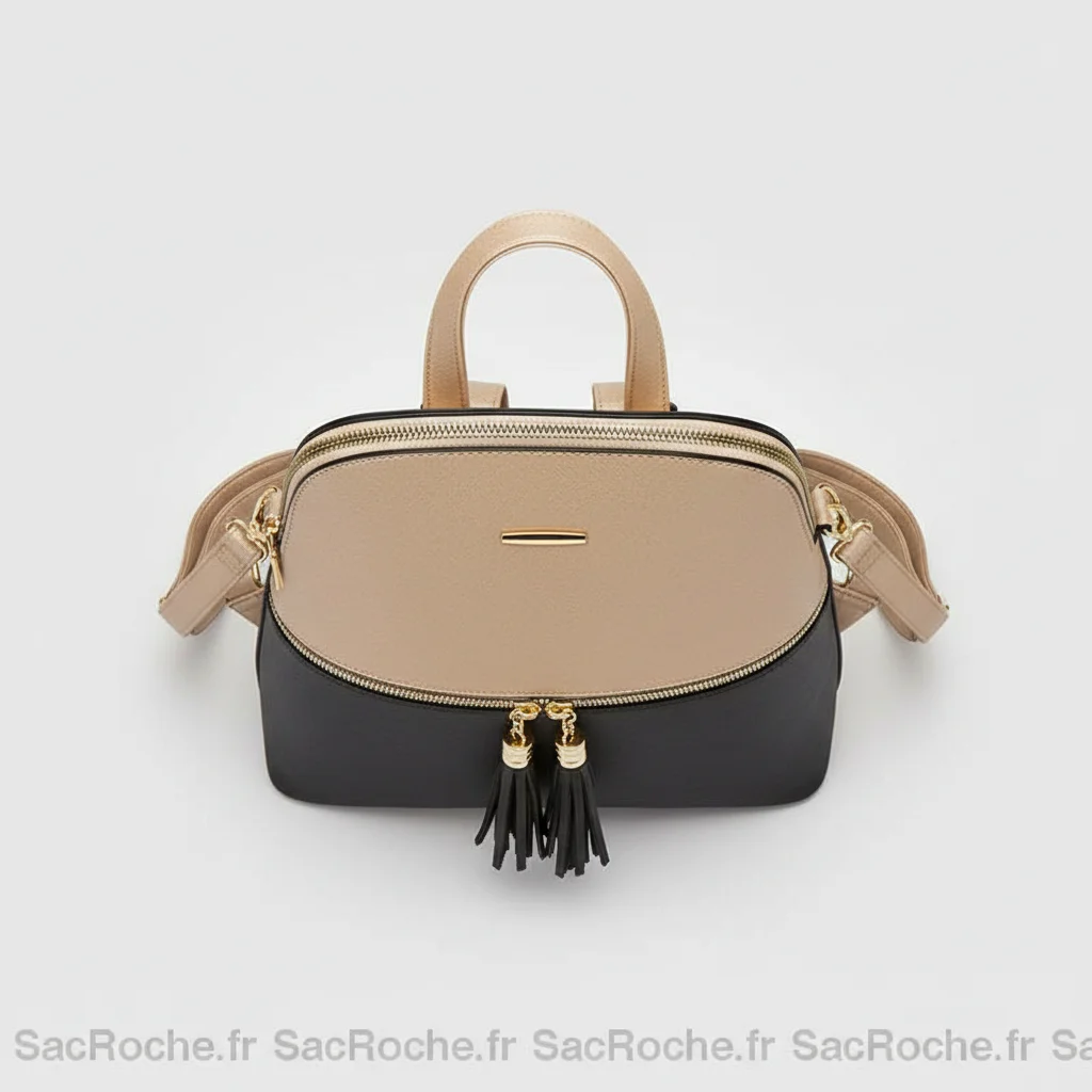 Petit sac à dos simili cuir beige et noir - Vue 3 - petit sac à dos