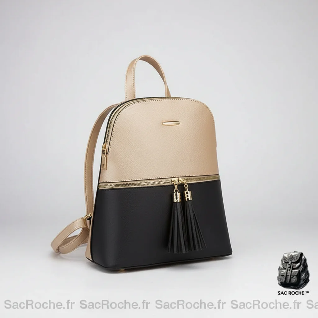 Petit sac à dos simili cuir beige et noir - Vue 5 - petit sac à dos