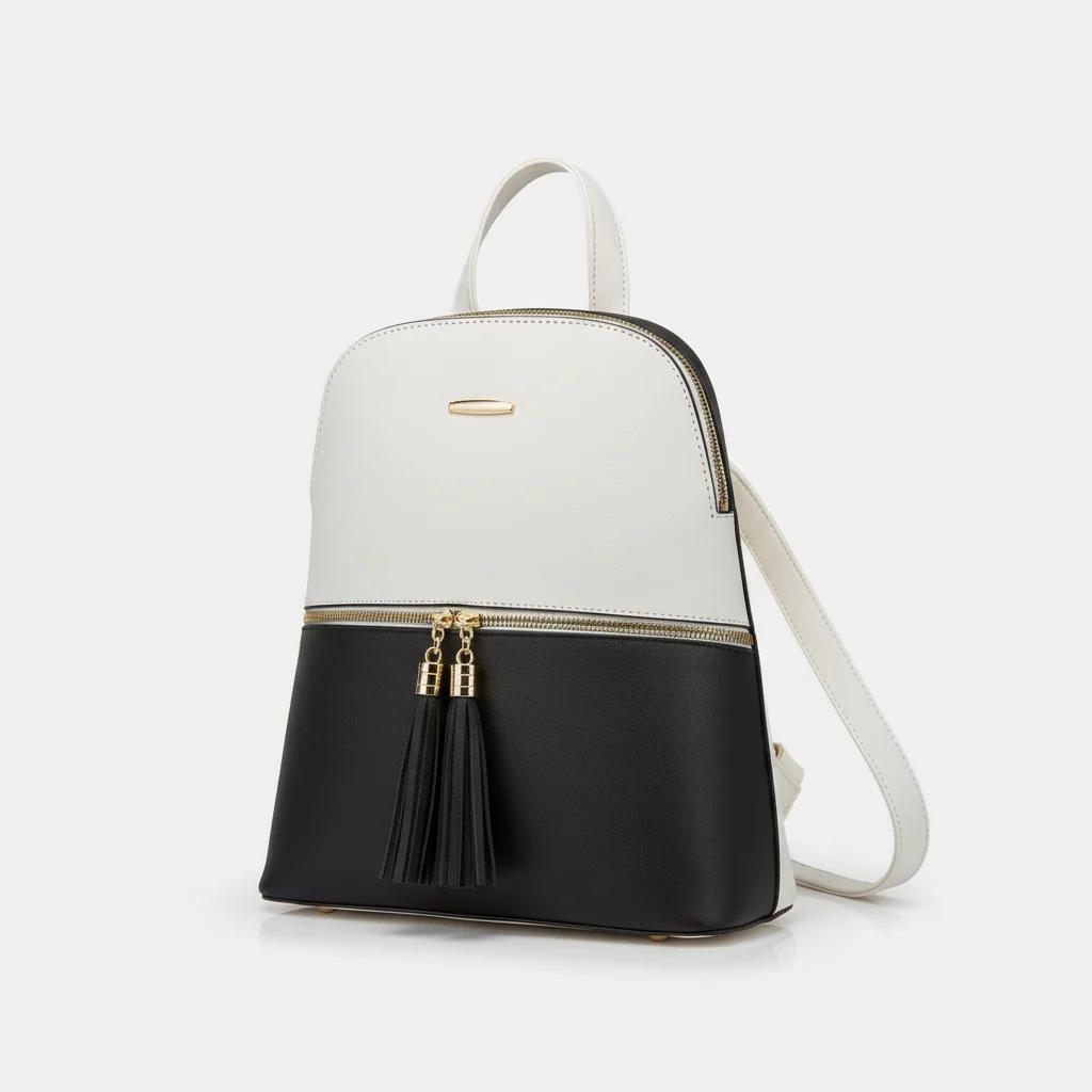 Petit sac à dos simili cuir beige et noir - Vue 6 - petit sac à dos